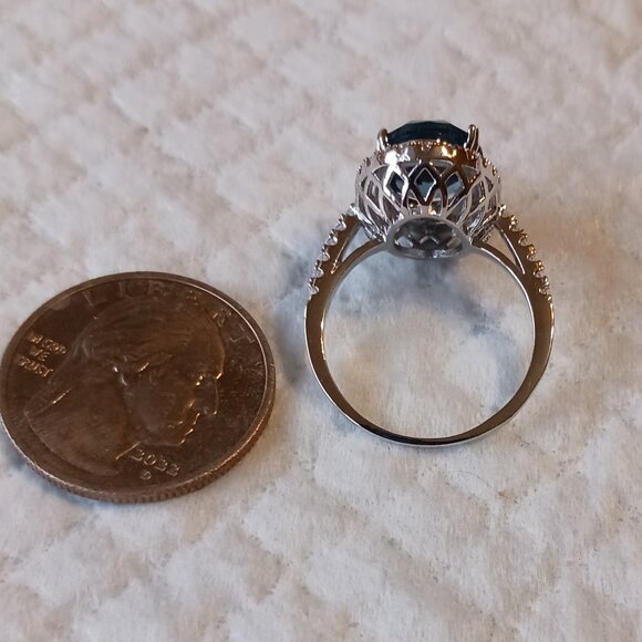 Silver London Blue Topaz and CZ Fashion Halo Ring Size 8.75 NWOT - Picture 10 of 15